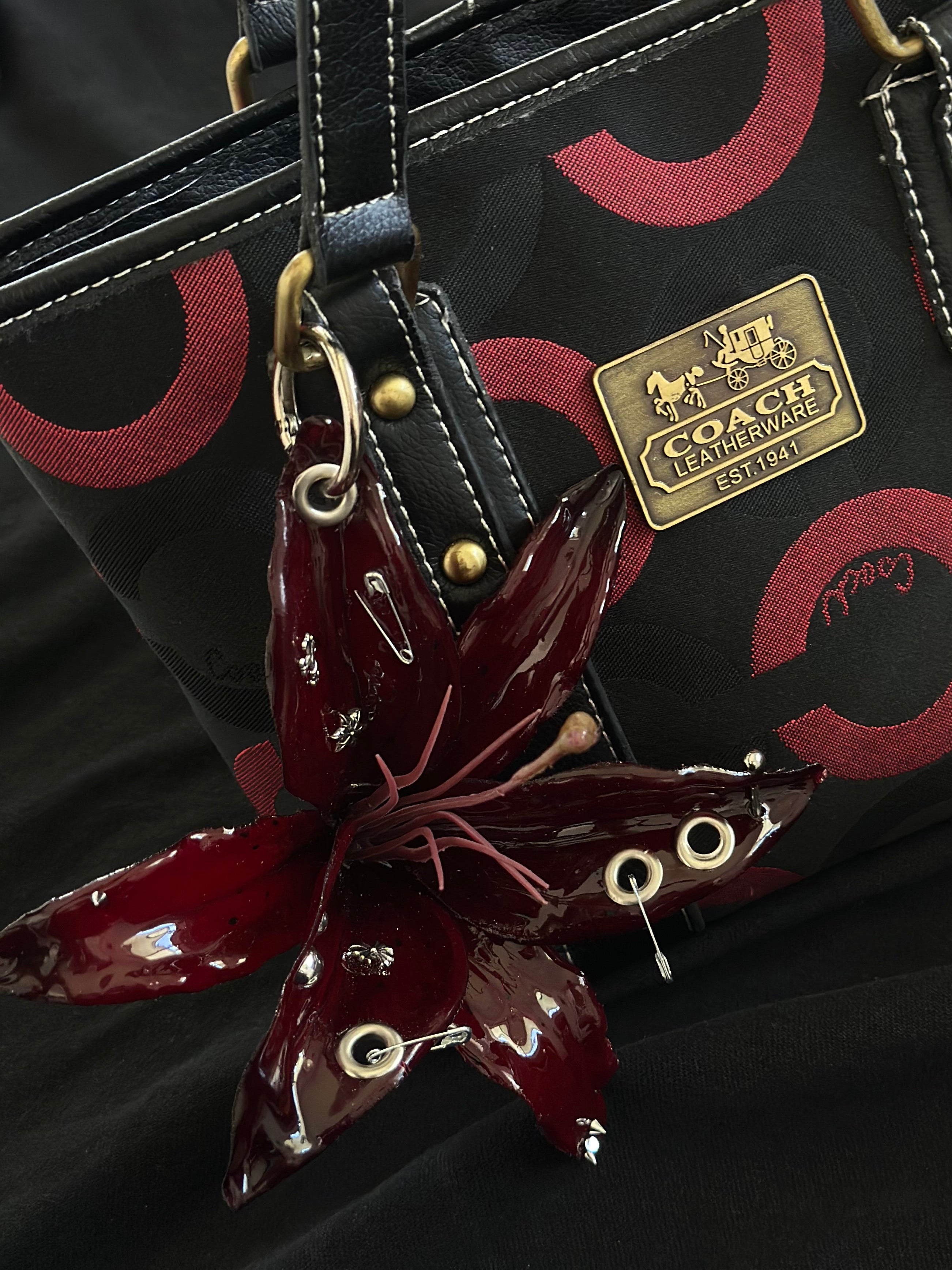 Burgundy Pierced Lily with Silver Hardware