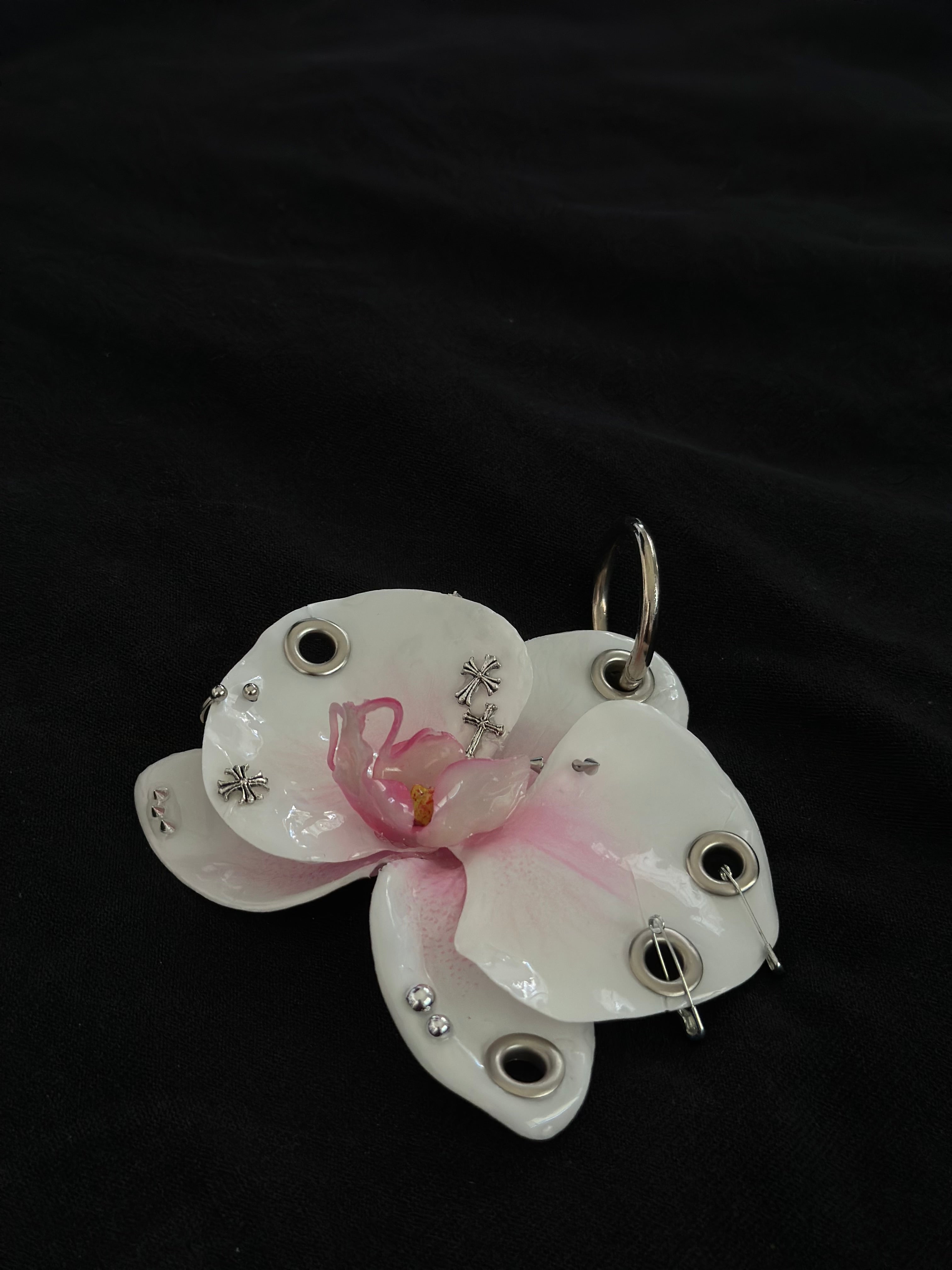 Pink Pierced Orchid with Silver Hardware