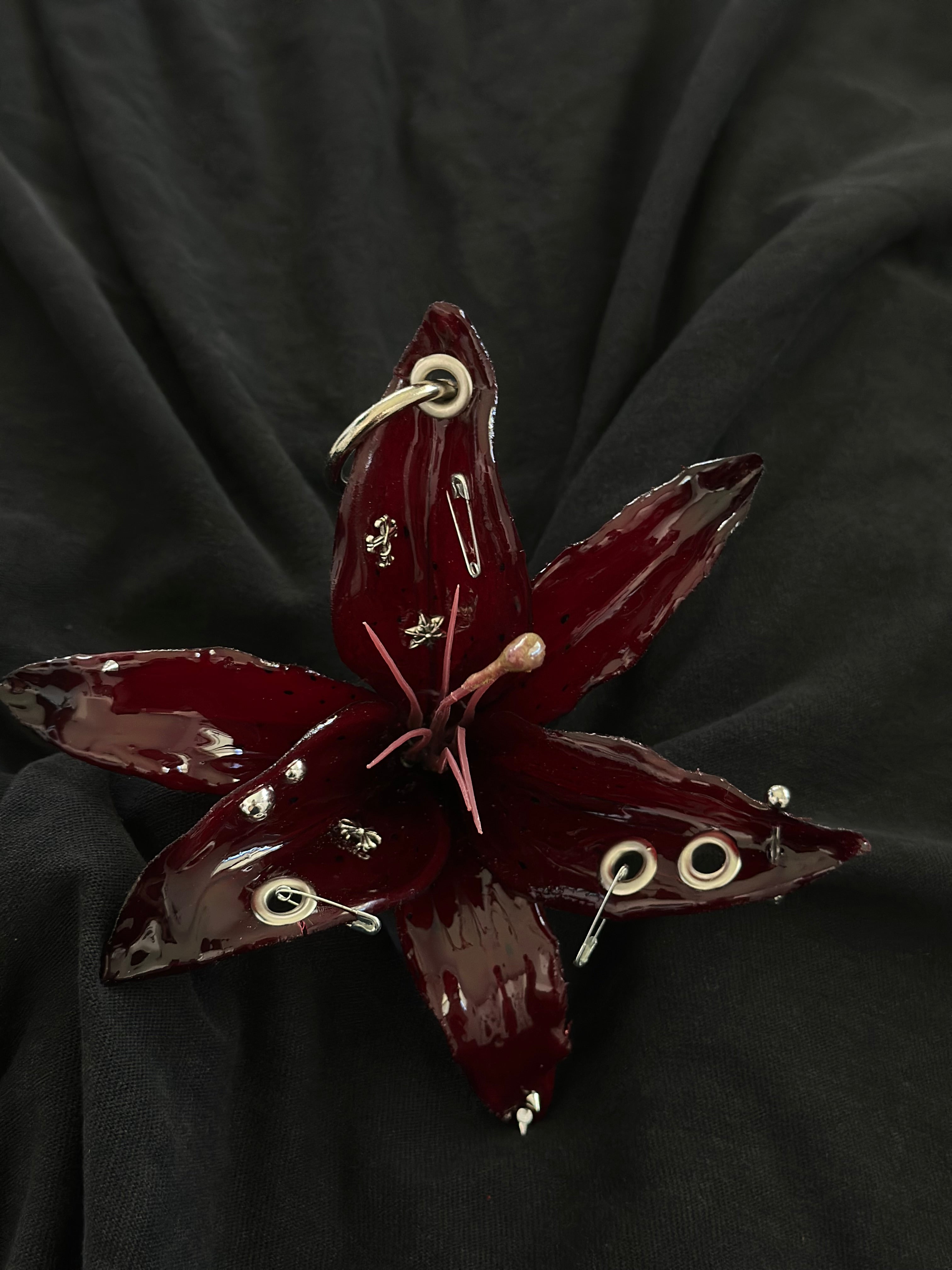 Burgundy Pierced Lily with Silver Hardware