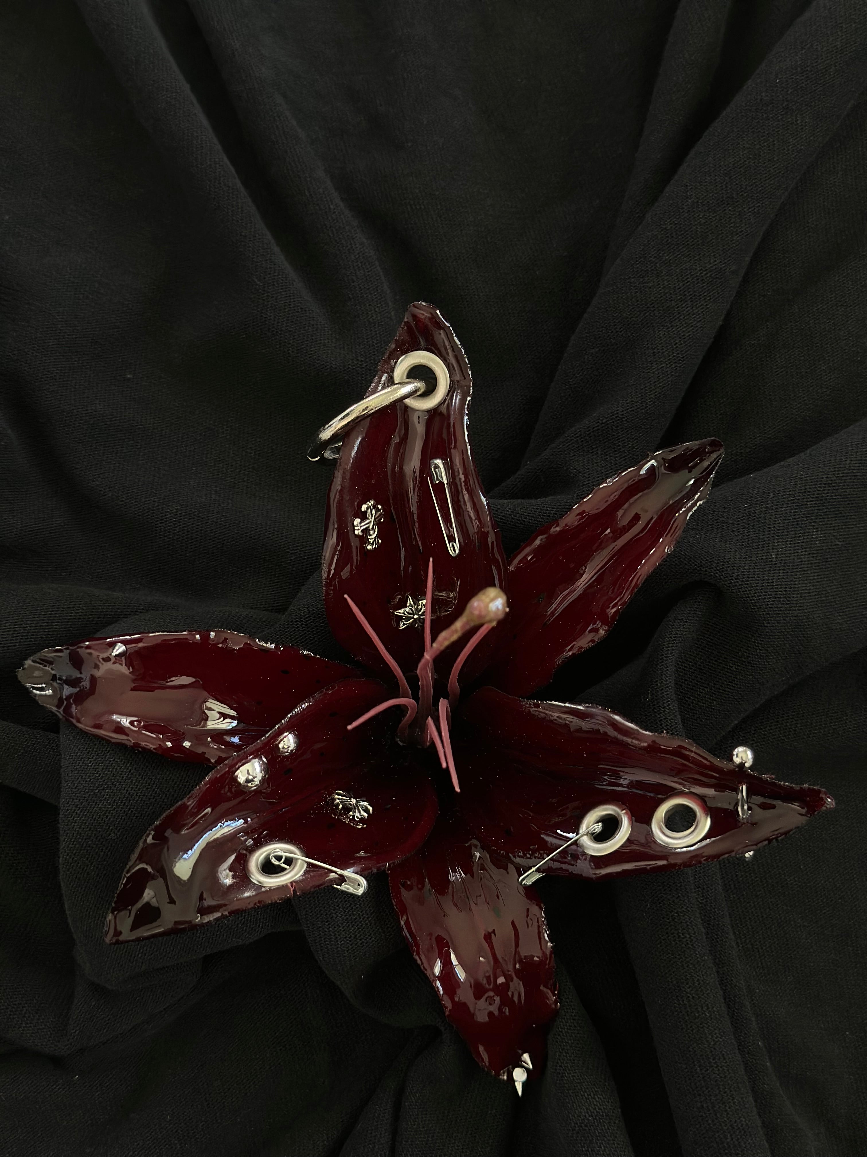 Burgundy Pierced Lily with Silver Hardware