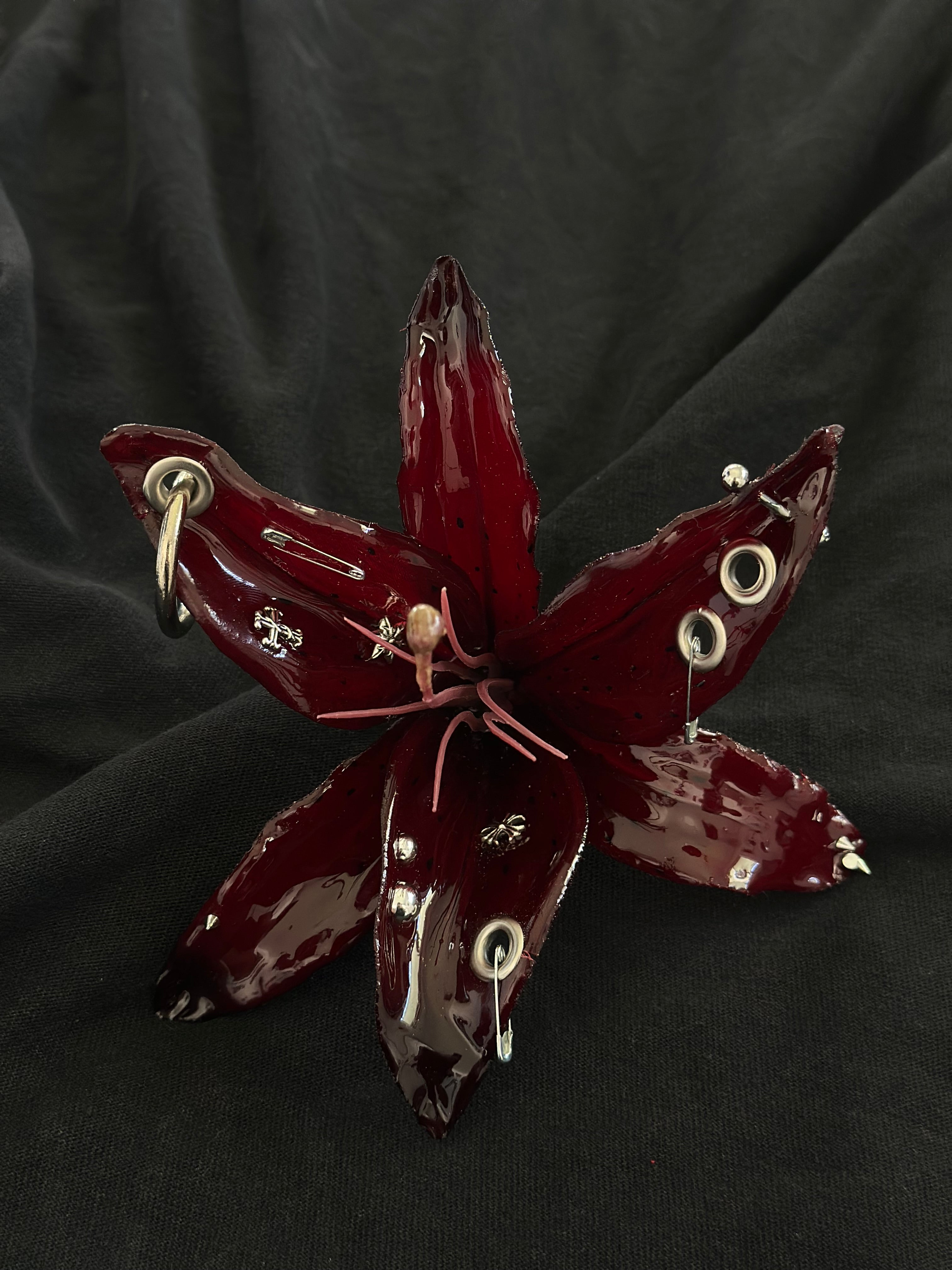 Burgundy Pierced Lily with Silver Hardware