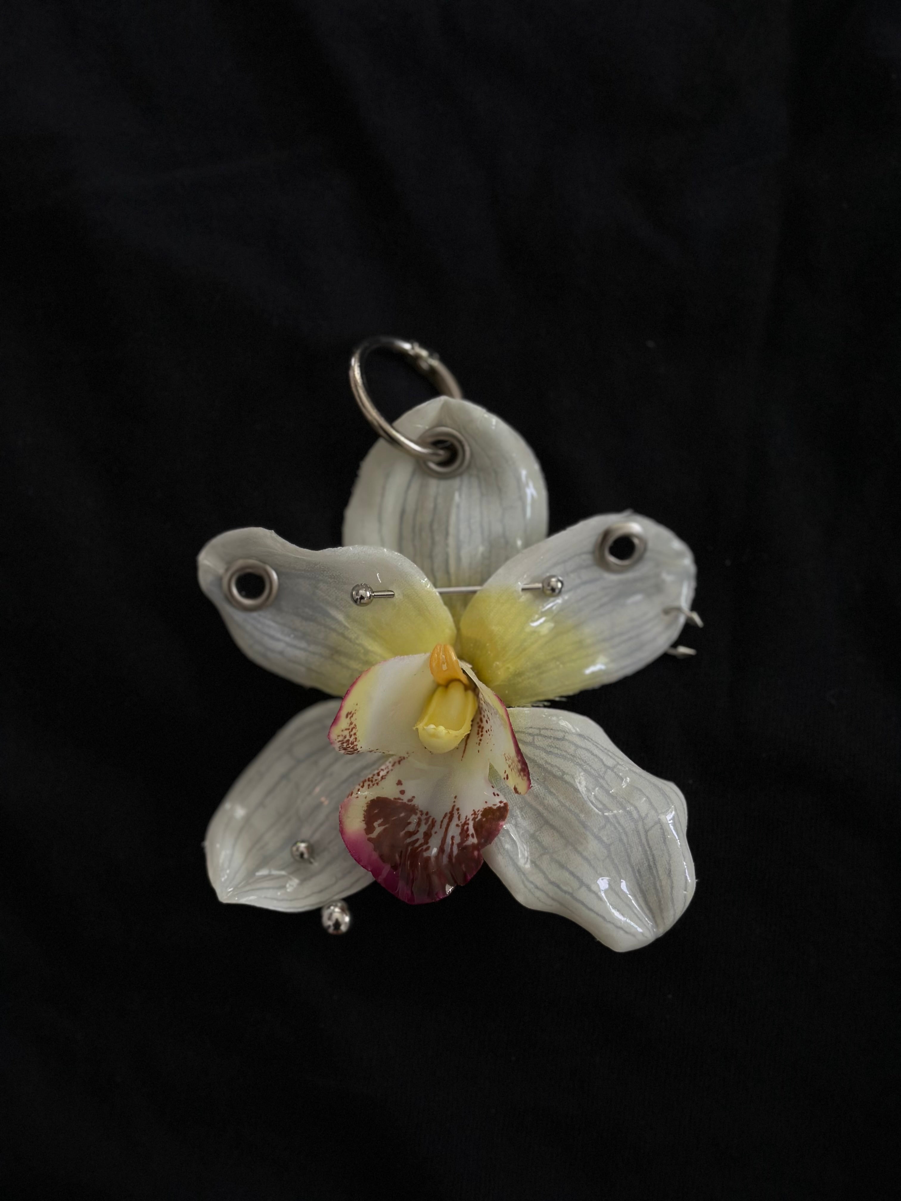 White Pierced Orchid with Silver Hardware