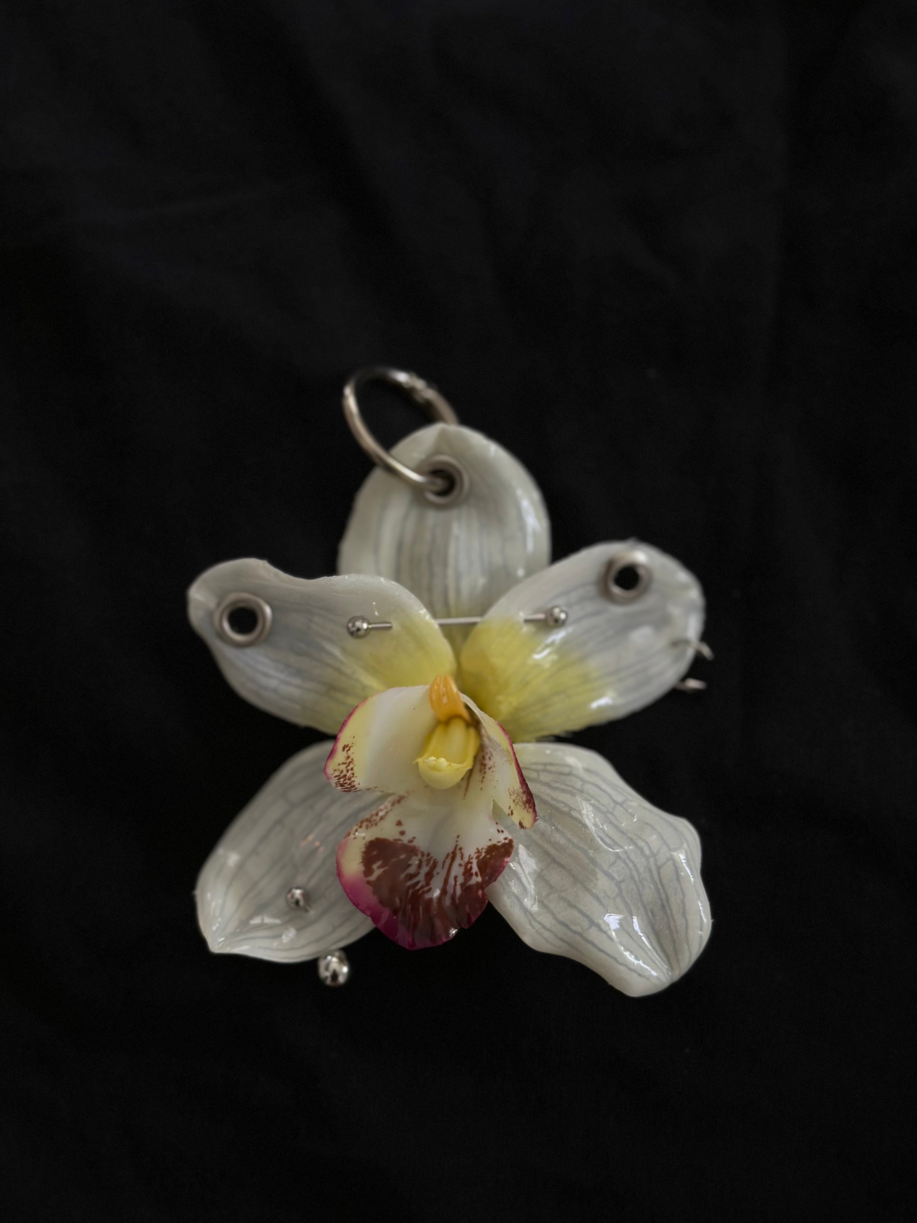 White Pierced Orchid with Silver Hardware