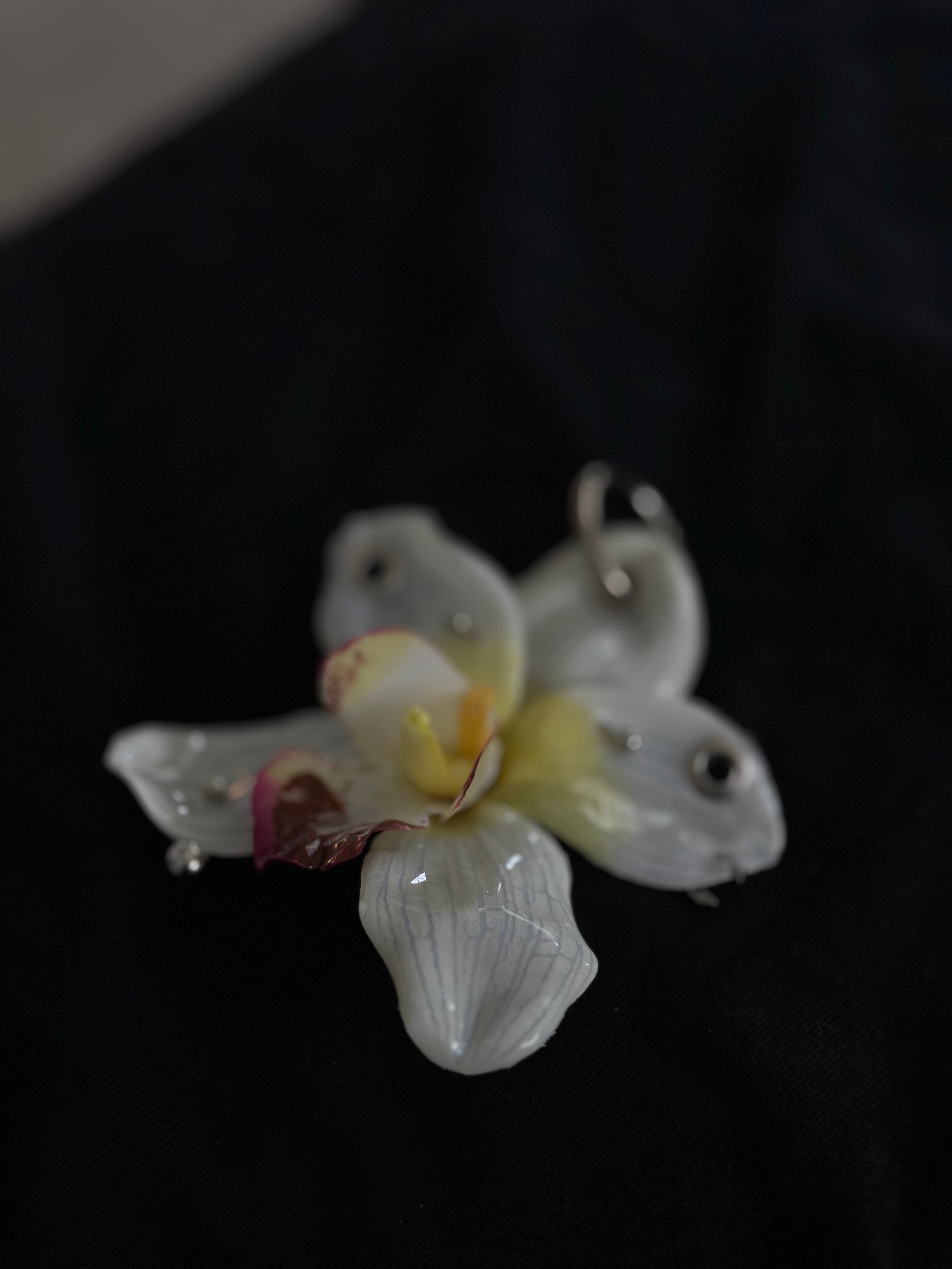 White Pierced Orchid with Silver Hardware