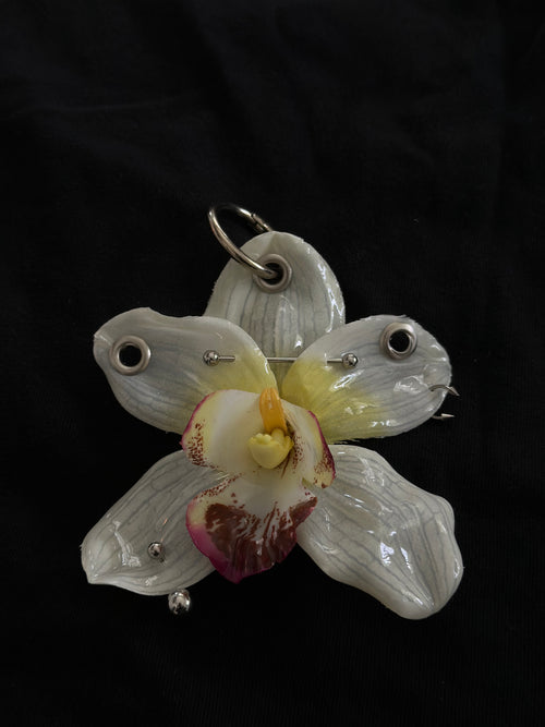 White Pierced Orchid with Silver Hardware